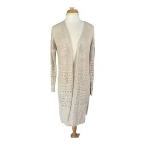 Francesca's Collections/Audrey Parks Beige Crochet Open-Front Duster Cardigan